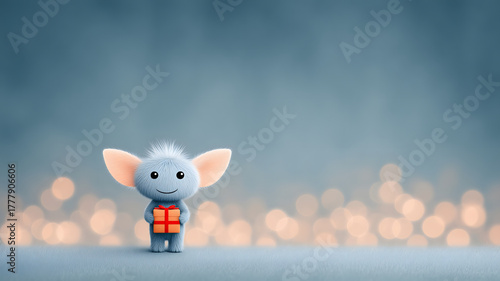 character with big ears holding gift