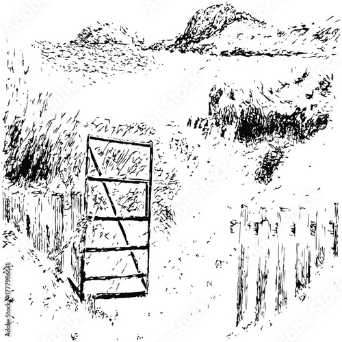 Old Rural Gate Mountain Landscape