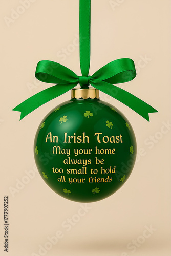 Original digital rendering of a Christmas ornament featuring a traditional Irish toast (public domain phrase