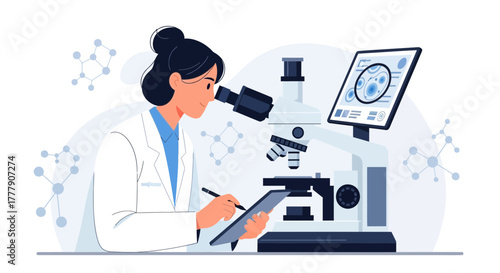 Woman Doing Scientific Research Microscopy: Exploring Science, Biology, And Medicine