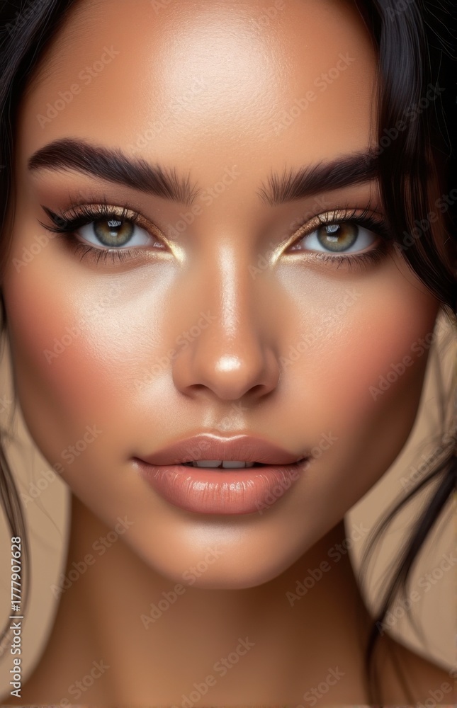 Fototapeta premium High Fashion Beauty Shot Featuring Contoured Skin and Cat Eye Liner