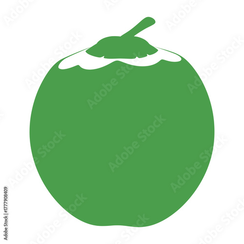 Solid green silhouette icon representing a young coconut fruit with smooth surface
