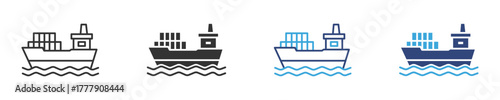 cargo ship with containers boat icon set , Delivery container ship icons , vector illustration . 