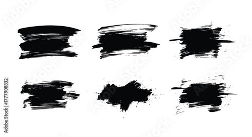 Set of black ink grunge brush strokes vector illustration abstract design element for banner or poster