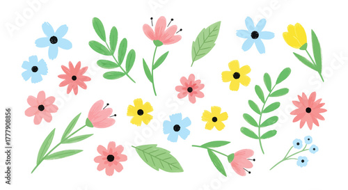 Set of cute doodle flowers for greeting cards and invitations design hand drawn floral elements