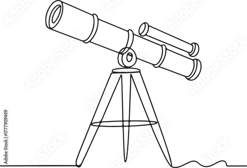 Continuous one line drawing of a telescope on a tripod for astronomical science exploration and stargazing