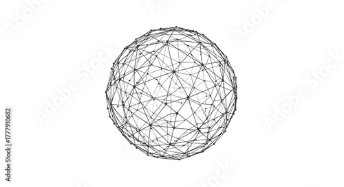 Abstract Spherical Digital Network Globe Wireframe on Isolated White Background