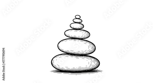 Balanced Stack of Zen Stones Symbolizing Tranquility and Stability on Isolated White Background