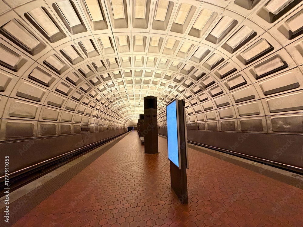 Fototapeta premium Washington DC Metro Station with Futuristic Tunnel Architecture