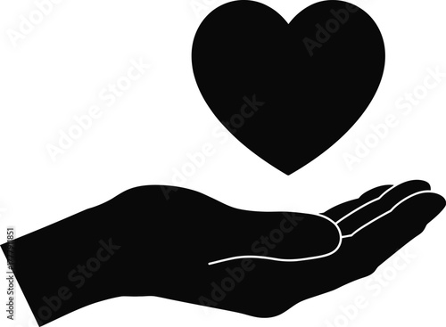 Giving hand with a black heart for love, charity, and support