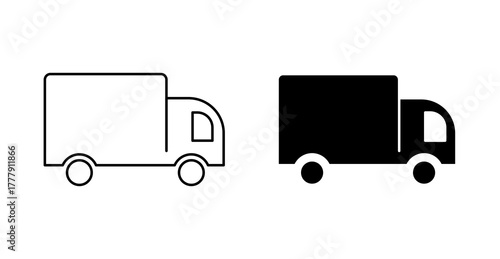 Delivery Truck Icon Set, Fast Shipping, Cargo Transport, Logistic Service Symbol, Flat Vector Design