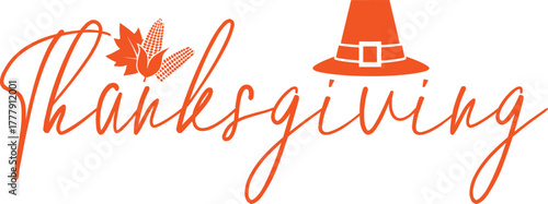 Thanksgiving typography clip art design on plain white transparent isolated background for card, shirt, hoodie, sweatshirt, apparel, card, tag, mug, icon, poster or badge