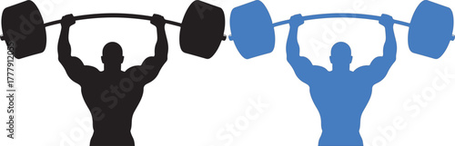 Muscular man lifting barbell overhead. gym, strength, workout.