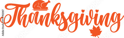 Thanksgiving typography clip art design on plain white transparent isolated background for card, shirt, hoodie, sweatshirt, apparel, card, tag, mug, icon, poster or badge