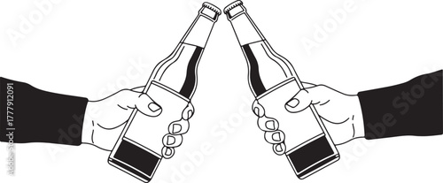 Friends toasting with beer bottles, celebrating success and friendship