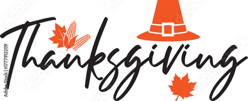 Thanksgiving typography clip art design on plain white transparent isolated background for card, shirt, hoodie, sweatshirt, apparel, card, tag, mug, icon, poster or badge