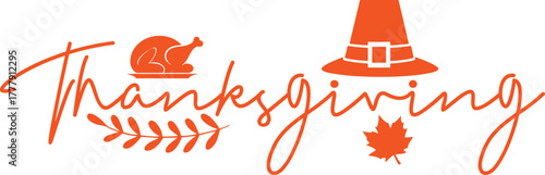 Thanksgiving typography clip art design on plain white transparent isolated background for card, shirt, hoodie, sweatshirt, apparel, card, tag, mug, icon, poster or badge