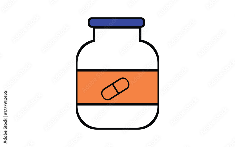Fototapeta premium Medicine Bottle Illustration with Capsule Pill Graphic Label Healthcare Icon