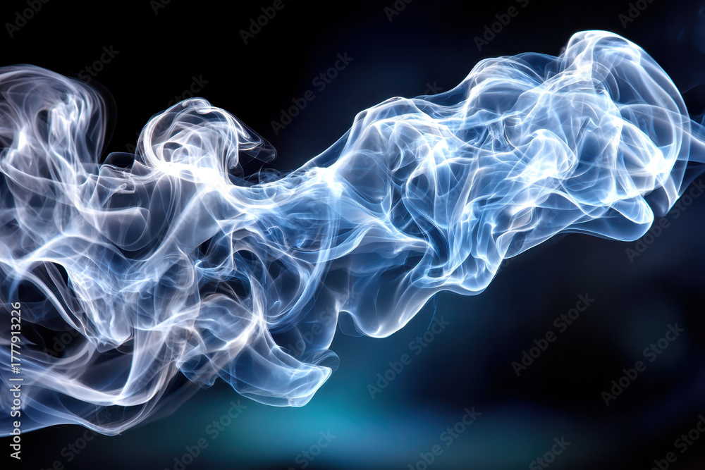 Fototapeta premium Ethereal smoke swirling gracefully in a dark environment with hints of blue light