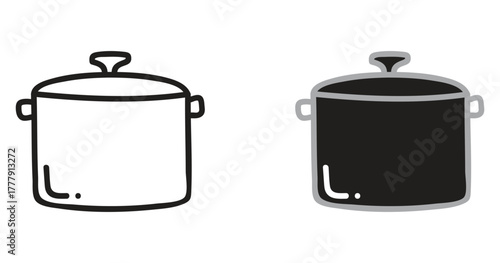 Cooking essentials pot icons for culinary designs, kitchenware illustrations and recipe templates, perfect for food blogs and educational resources