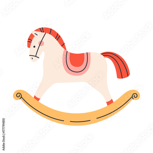 Cute rocking horse. Christmas toy. Flat vector illustration on white background
