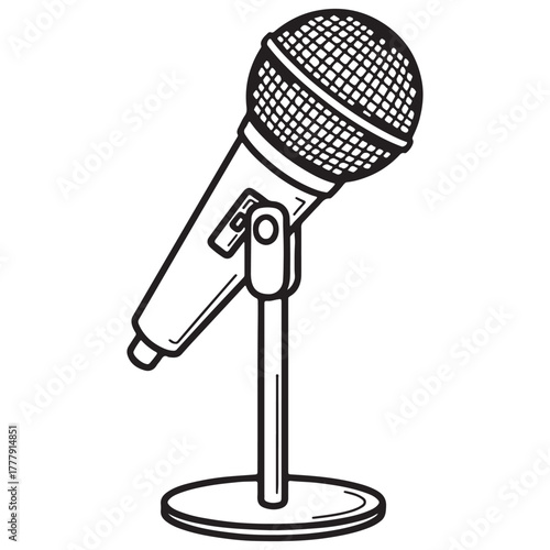 Microphone Icon, audio sound recording illustration symbolizing communication podcast singing and broadcasting concept for music studio and entertainment vector art design