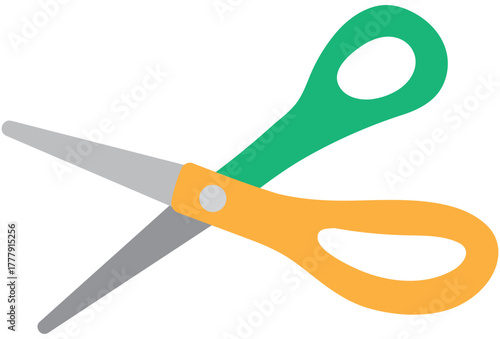 transparent background vector of  child green and orange handled scissors with blunt blades