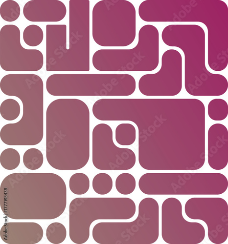 Abstract geometric pattern with rounded shapes and purple-pink gradient on white background 