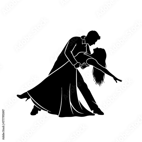 Dancing Couple in a Romantic Dip Silhouette on Transparent Background - Symbol of Partnership and Joy