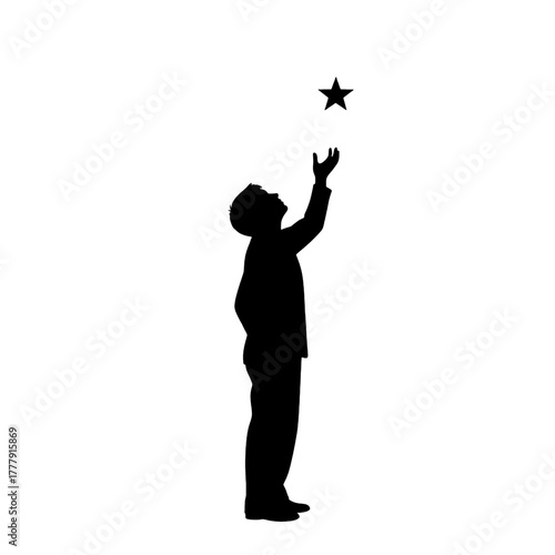Person Reaching for a Star Silhouette on Transparent Background - Symbol of Hope, Dreams, and Aspiration