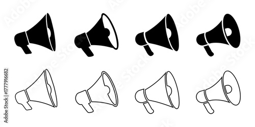 Megaphone icon set. Loudspeaker vector. Announcement sign isolated set on white background. Marketing megaphone sign.
