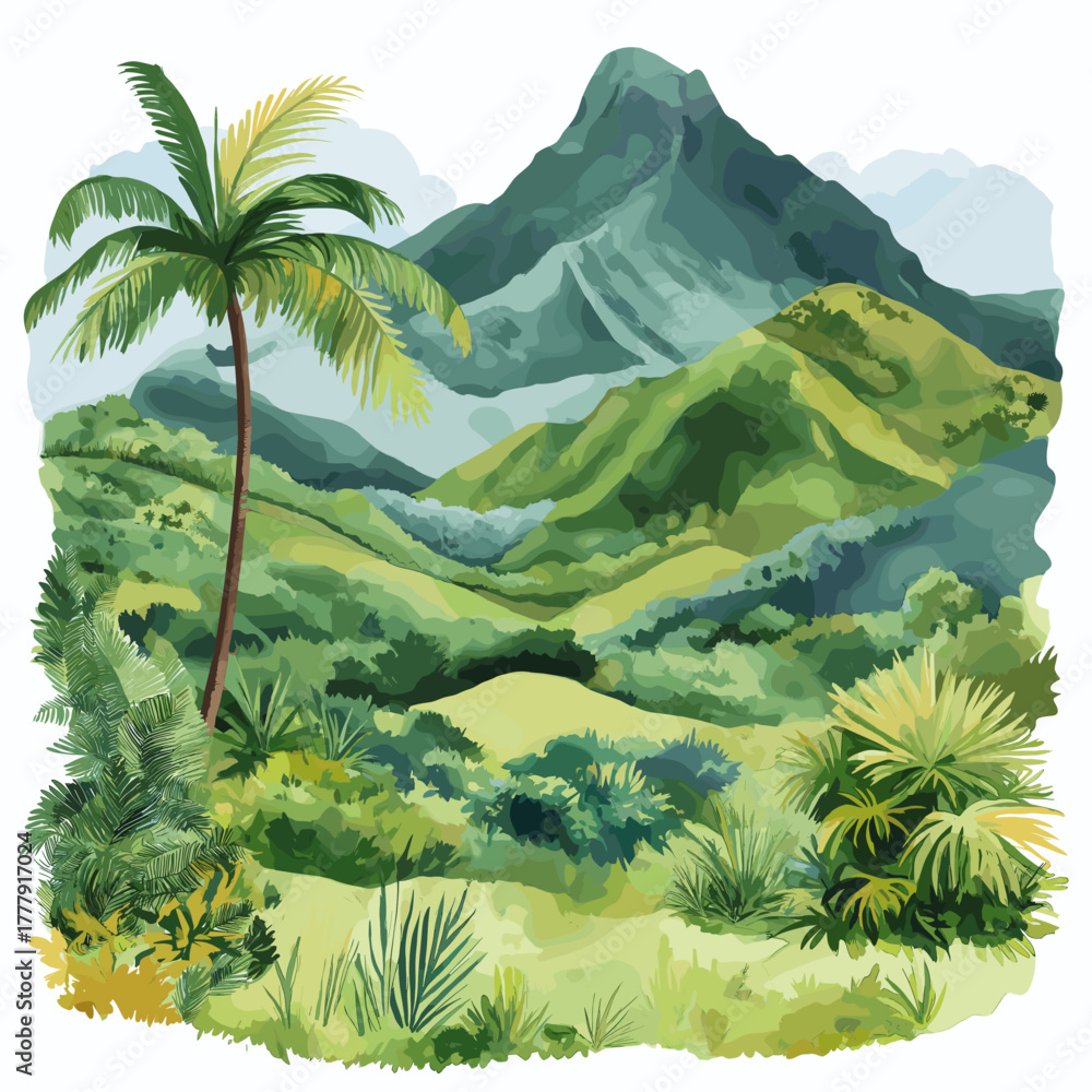 Fototapeta premium Andes Mountains. Andes Mountains hand drawn watercolor illustration
