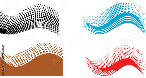 Abstract halftone wave pattern with dots set, colorful gradient curve background design elements