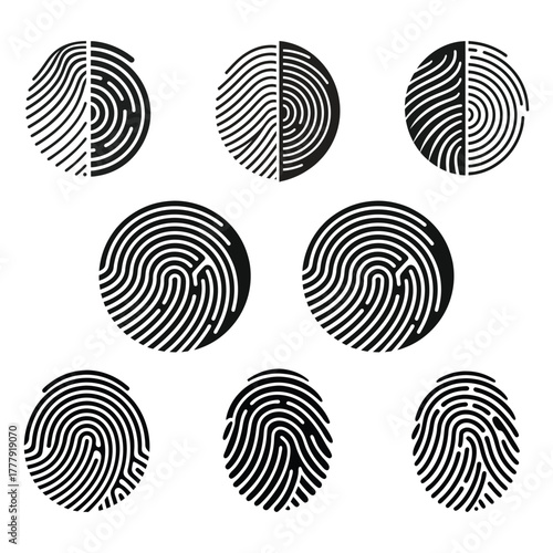 Fingerprint icon set collection for identification and security design, bio metric vector symbols
