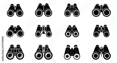 Binocular icon set collection silhouette design for vision and exploration vector symbols