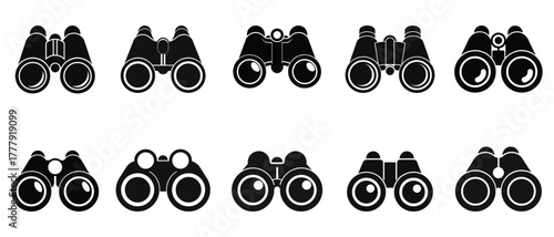 Binocular icon set collection silhouette design for vision and exploration vector symbols