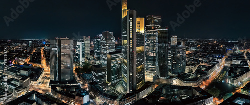 Night view of Frankfurt am main with the illuminated skyscrapers