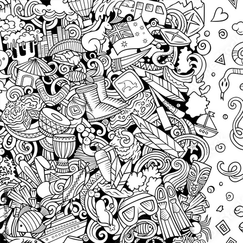 Australia cartoon doodle border illustration