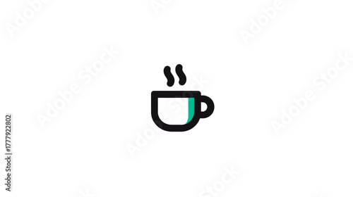Minimalist hot coffee or tea cup icon with steaming lines and a modern teal accent on a white background. Simple beverage symbol.