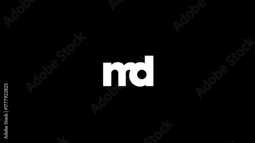 Modern minimalist white 'md' letters on black background. Abstract graphic design, clean typography symbol, initialism, monogram.