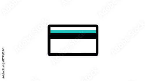 Minimalist payment card icon. Simple graphic symbol of a credit or debit card with magnetic stripe for financial transactions, banking, and commerce.