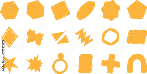 Collection of yellow geometric shapes on white background on transparent background