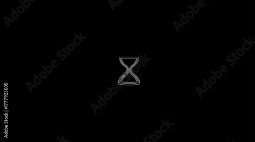 Minimalist hourglass icon on dark background symbolizing time passing, countdown, loading, patience, and waiting.
