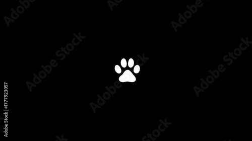 White Paw Print Icon on Black Background - Minimalist Pet Animal Graphic Symbol Design Element