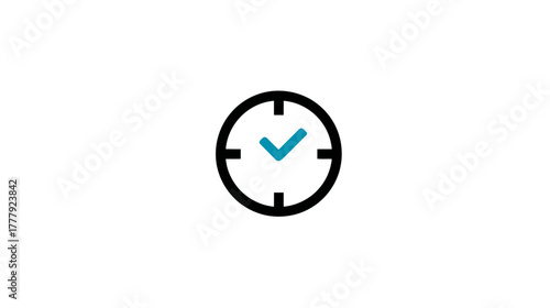 Time management icon with checkmark. Efficient task completion, scheduled event success, punctuality, and productivity concept.