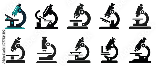 Microscope icon set silhouette collection for science and laboratory research vector design