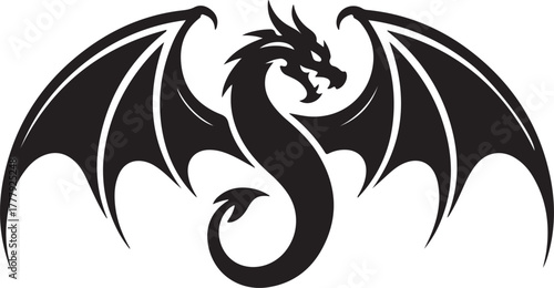 Fantasy Dragon Silhouette Illustration in Vector Form