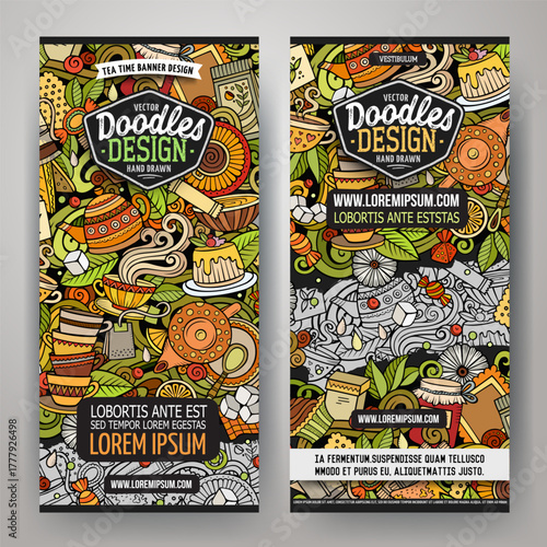 Cartoon vector doodle set of Tea banners templates