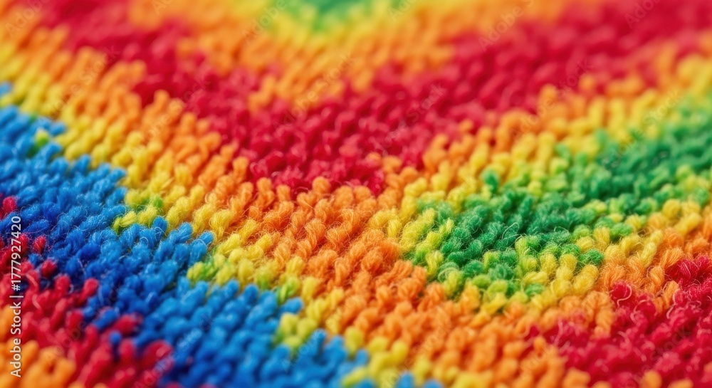 Obraz premium Vibrant rainbow zigzag pattern on textured fabric close up