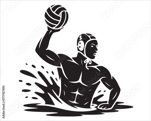 Splashing Water Polo Sportsman Black and White Design